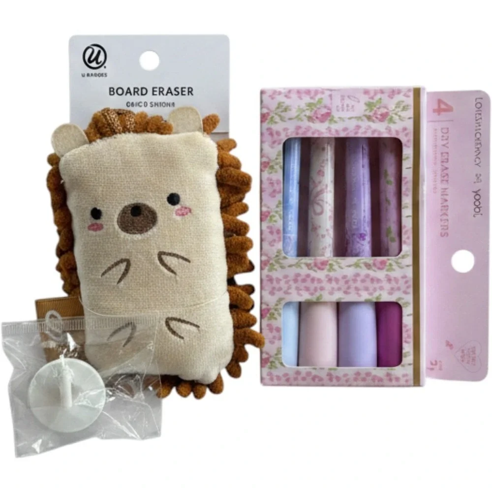 U Brands Hedgehog Board Eraser and LoveShackFancy x Yoobi Dry Erase Markers Set
